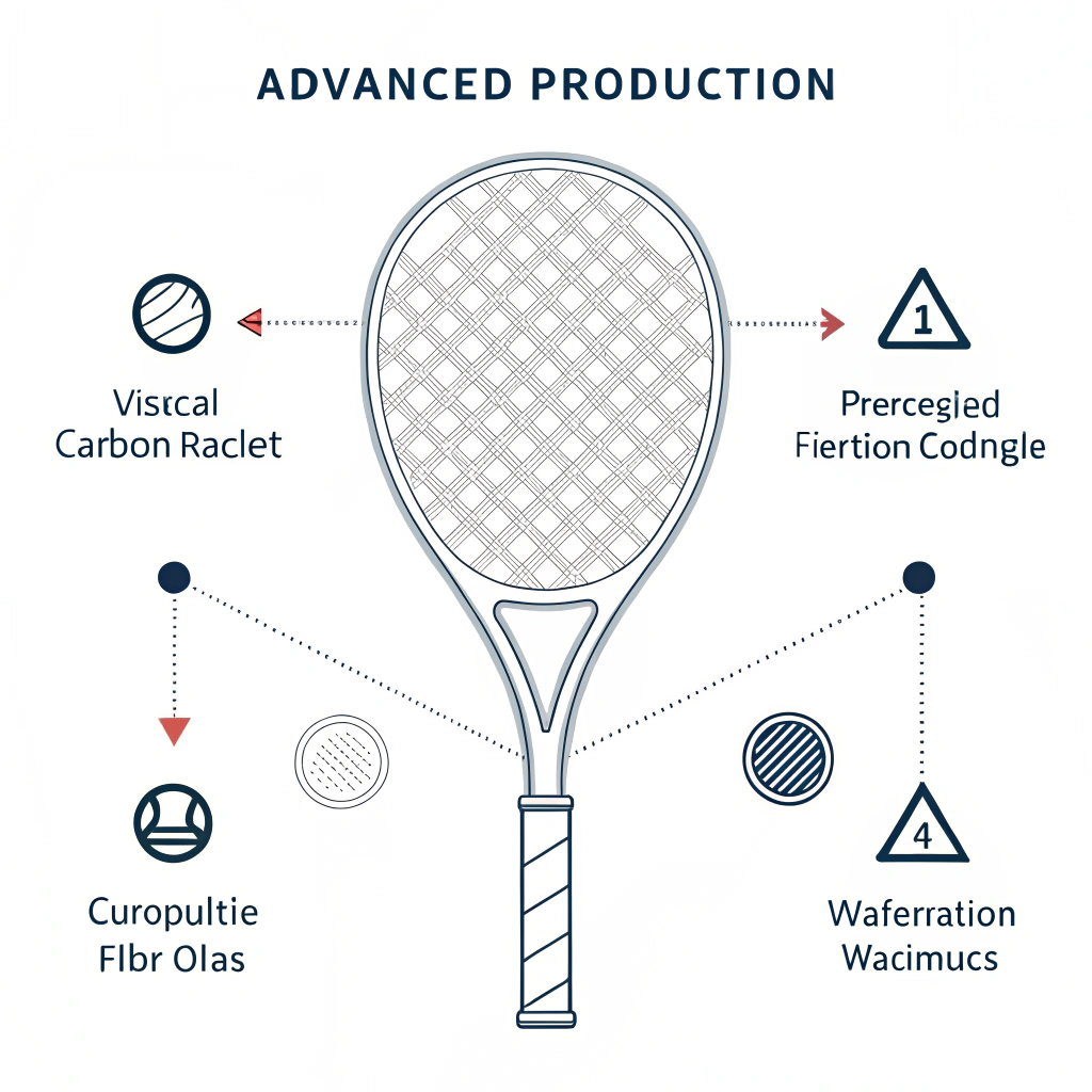 Minimalist depiction of padel racket manufacturing with technical material cues