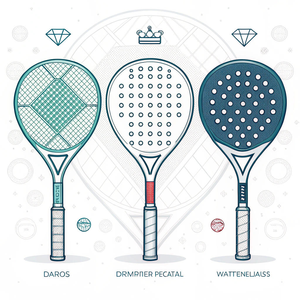 2D illustration featuring three padel racket shapes with a minimal design