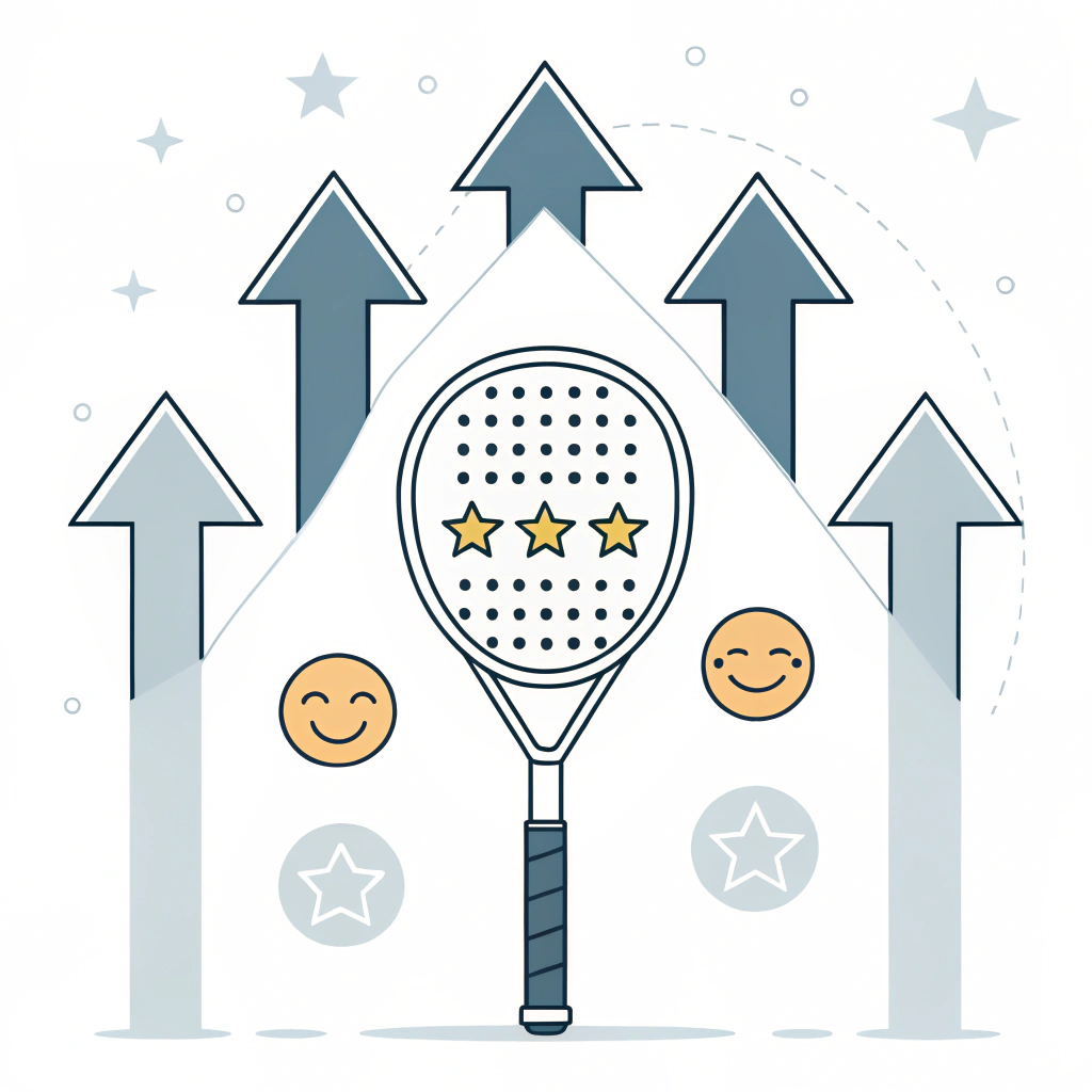 Minimalist 2D illustration symbolizing brand growth and market success with custom padel rackets