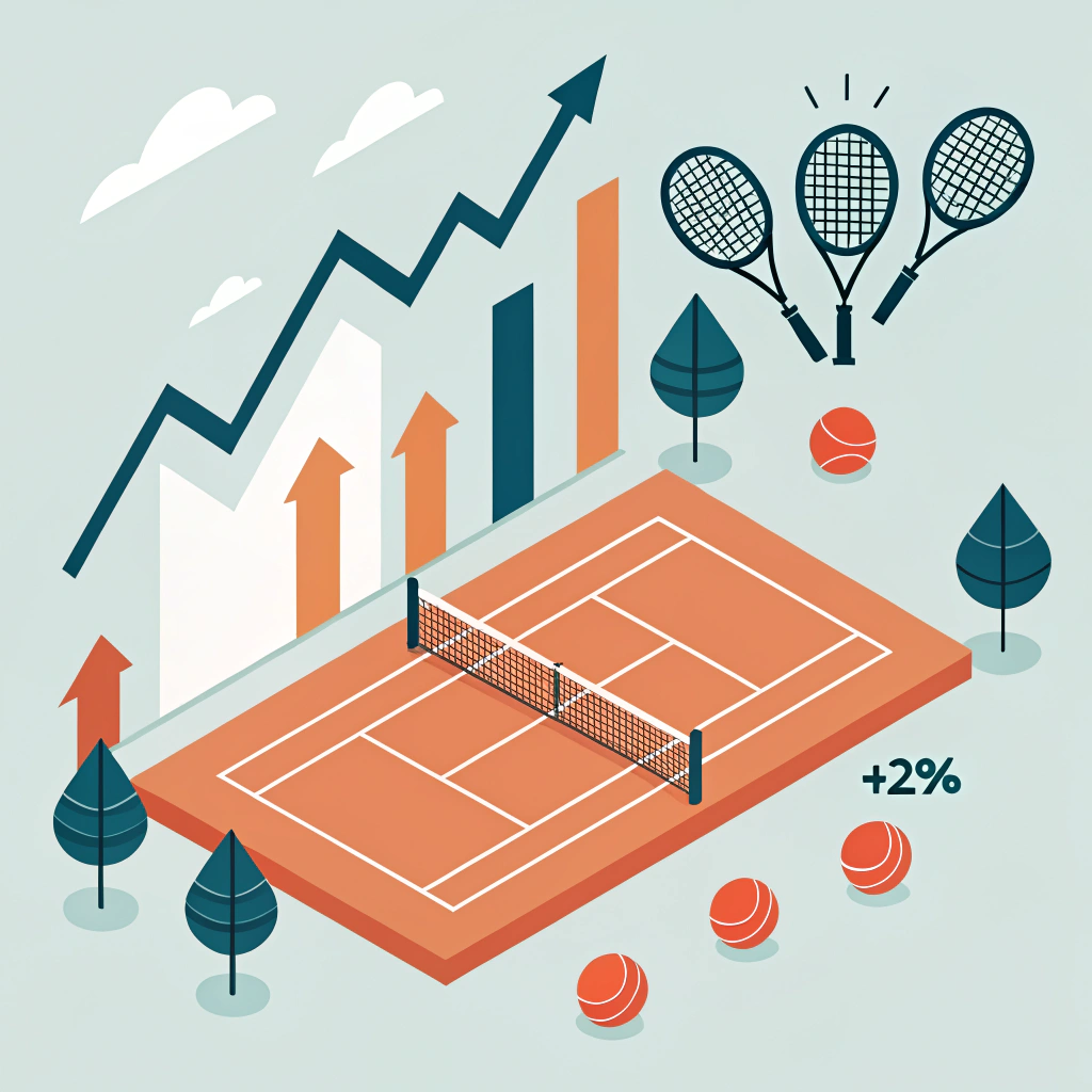 Minimal 2D illustration of a padel court, rackets, and abstract growth elements.