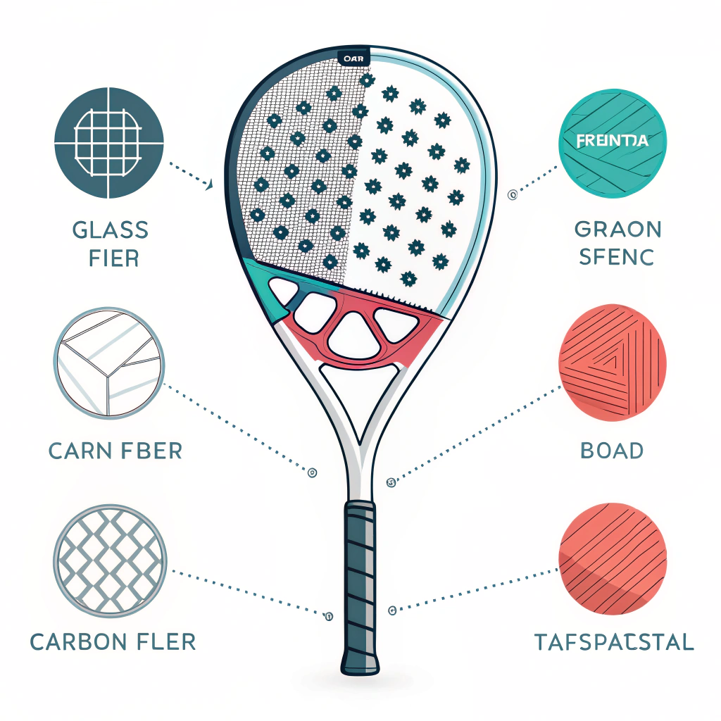 2D flat style padel racket with technical component details in modern minimalist art
