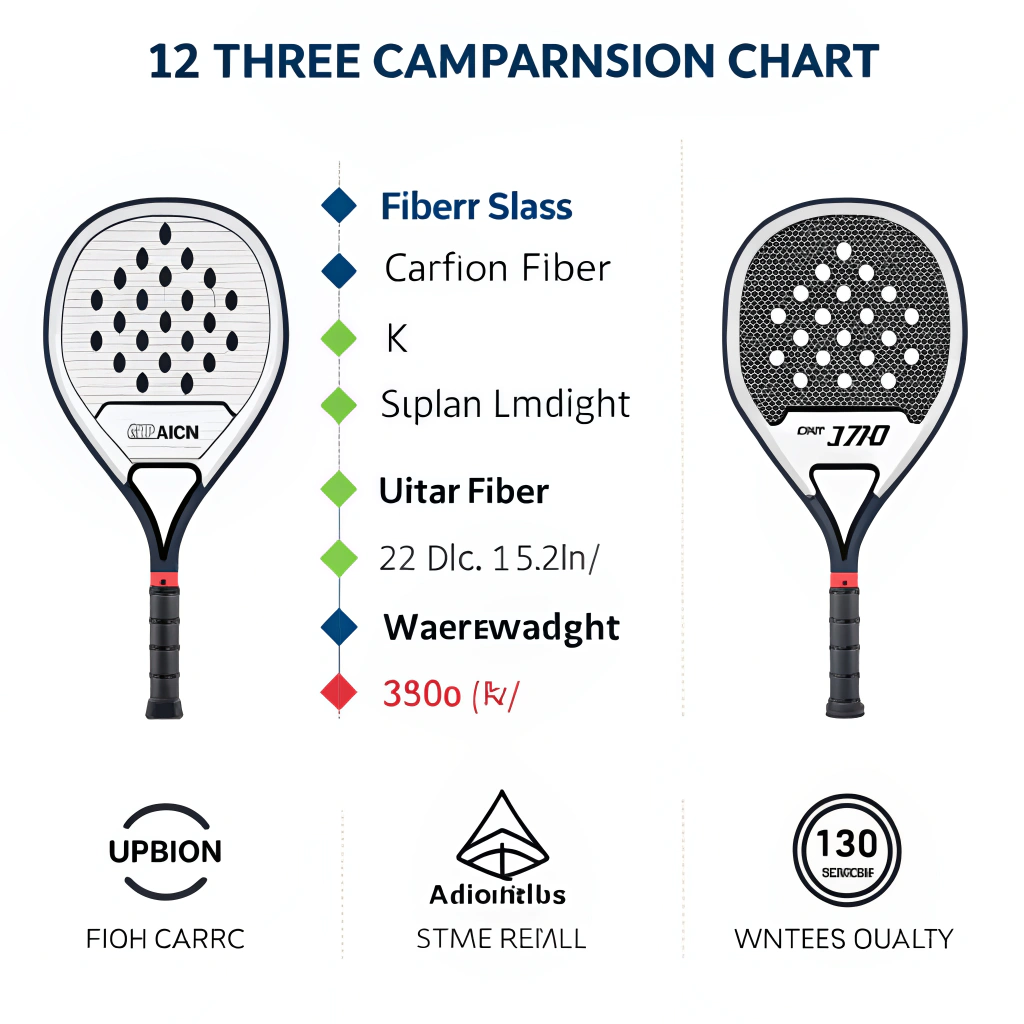 Minimalist flat design chart comparing padel racket materials