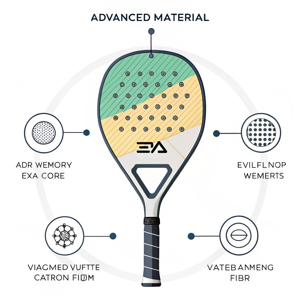 Minimal 2D illustration of a padel racket showcasing advanced material integration.