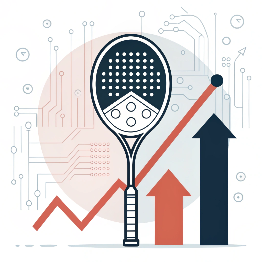 Minimalist padel racket with abstract tech elements representing market innovation and manufacturing trends.