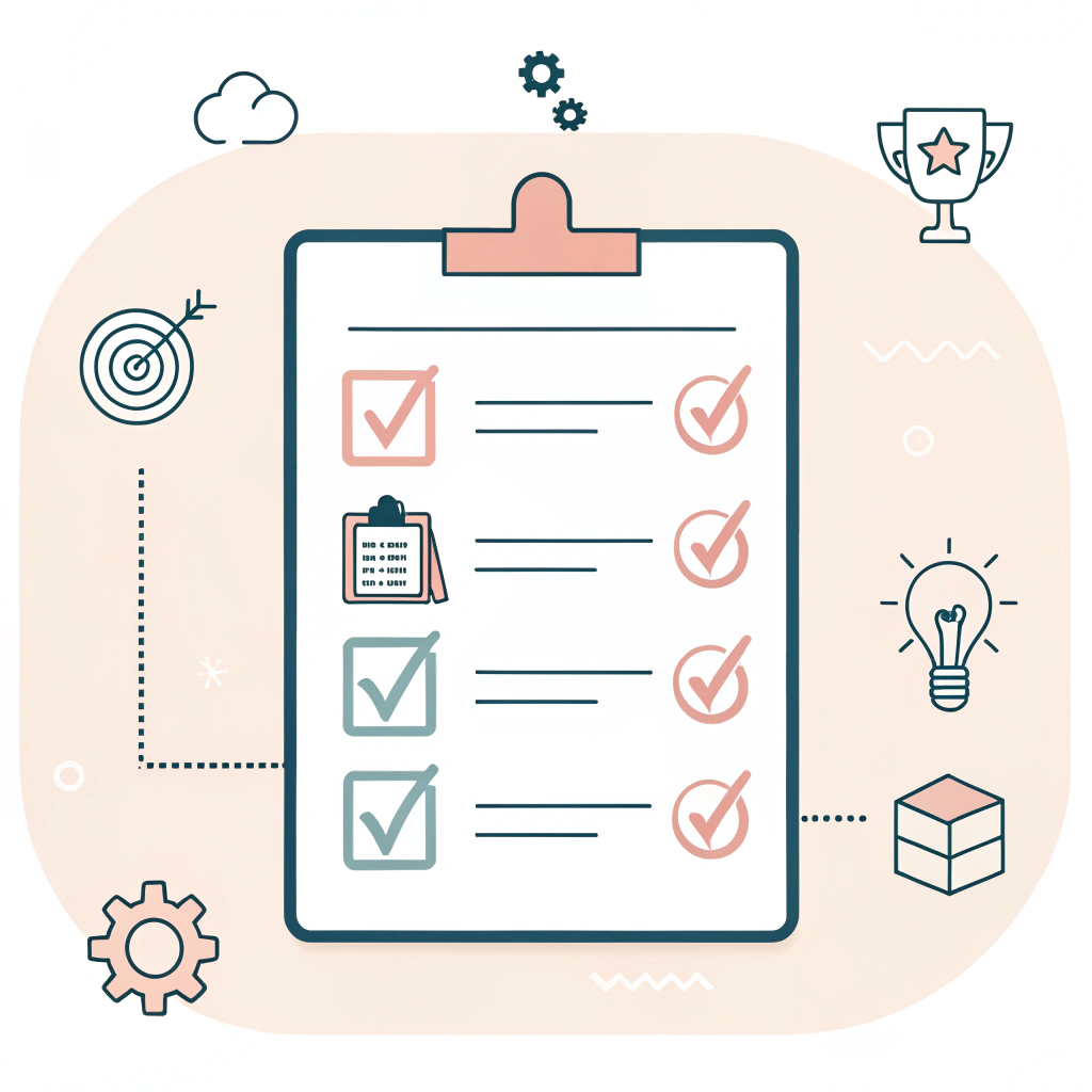 2D minimalistic illustration showing a checklist of strategic solutions in live streaming