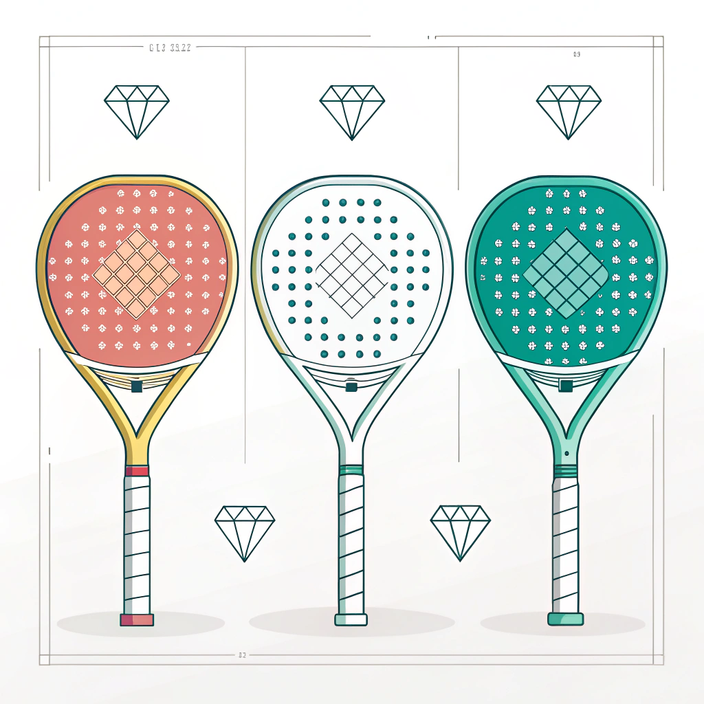 Minimalist illustration of customizable padel racket shapes in a design studio