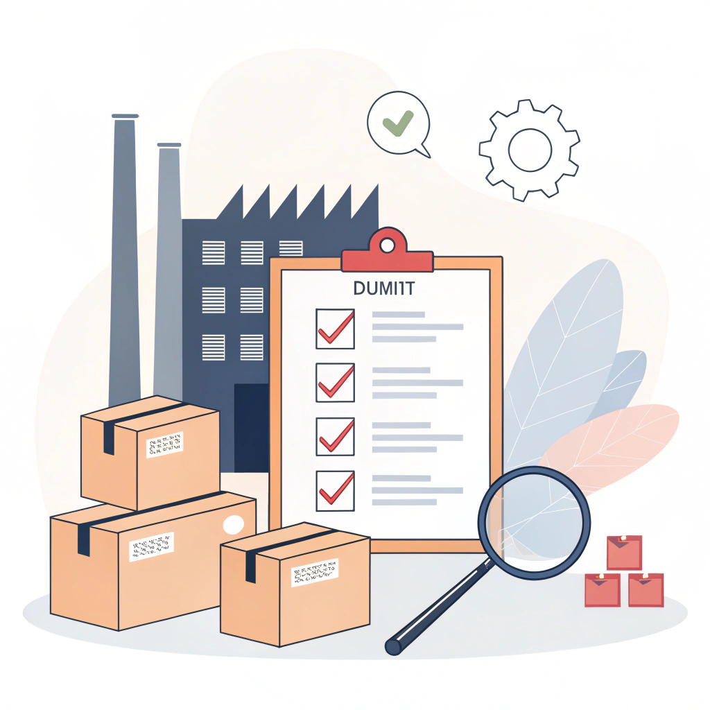 Simplistic vector illustration representing production audit and supplier quality verification in a minimal style.