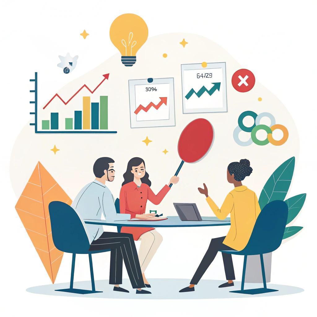Minimalist business meeting illustration featuring padel rackets and strategic charts