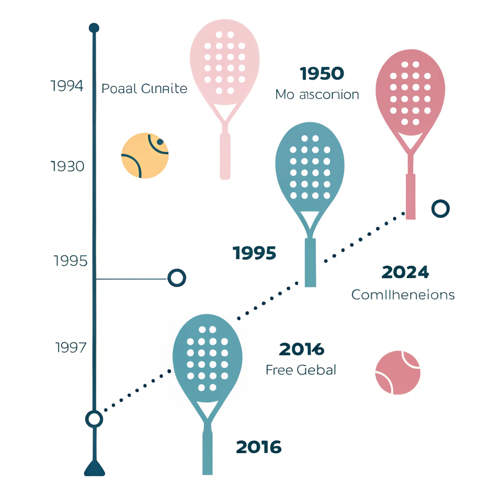 Minimalist 2D timeline illustrating key milestones in padel evolution
