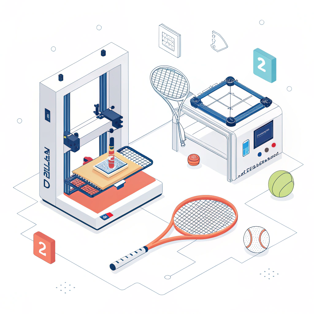 Minimalist scene of a fast prototyping setup for padel racket design using 3D printing