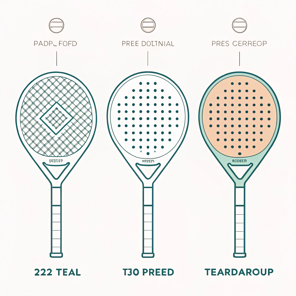 Minimalist flat design of three customizable padel racket shapes for different play styles