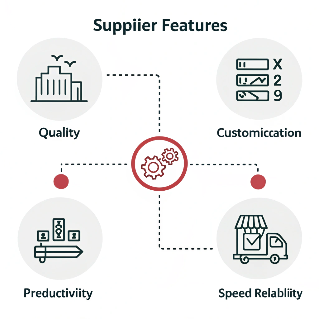Abstract infographic with icons representing supplier quality and customization