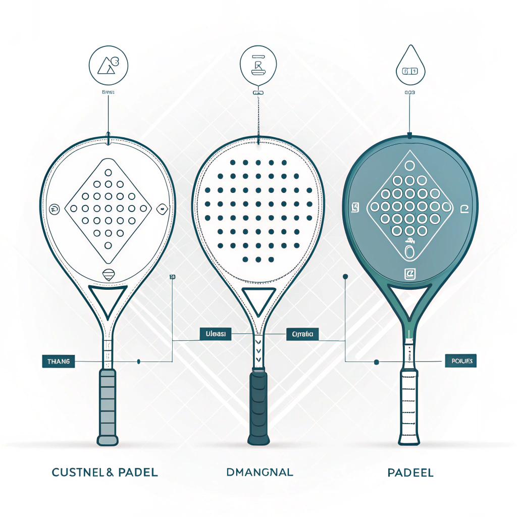 2D minimalist illustration showing three distinct padel racket shapes in clean style