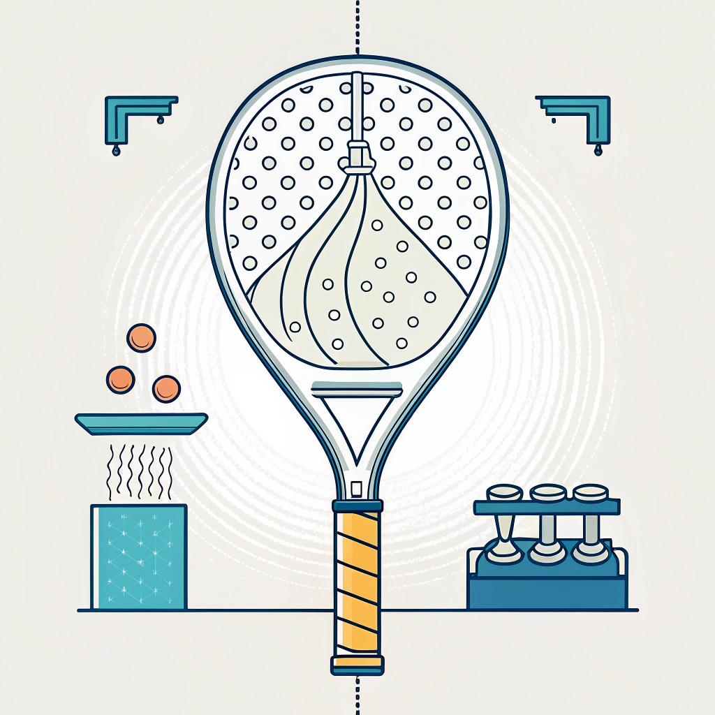 Minimalist 2D illustration of foam injection in padel racket manufacturing