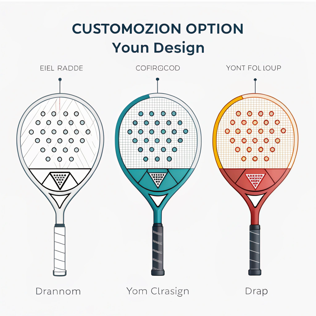 flat design showing multiple padel racket shapes and colorful customization cues