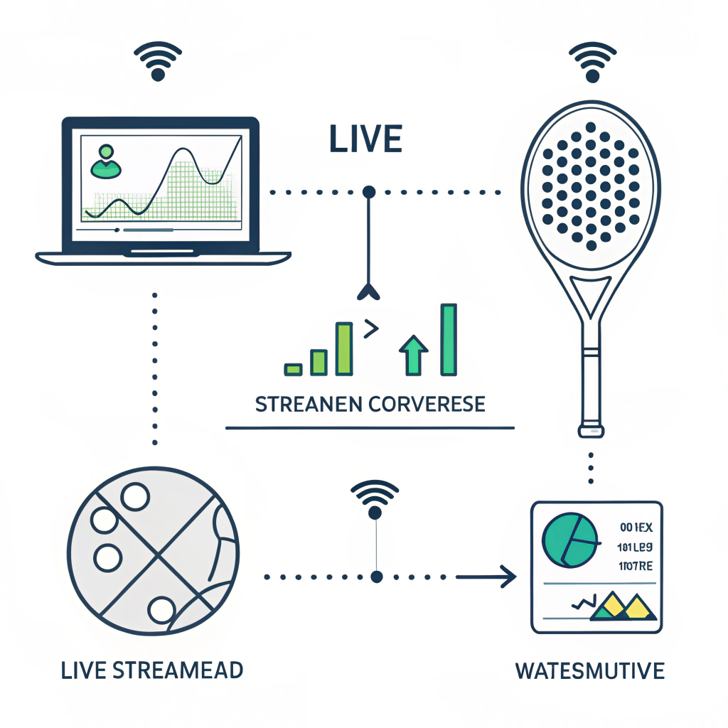 Minimalist 2D illustration of digital live streaming conversion in padel sports.