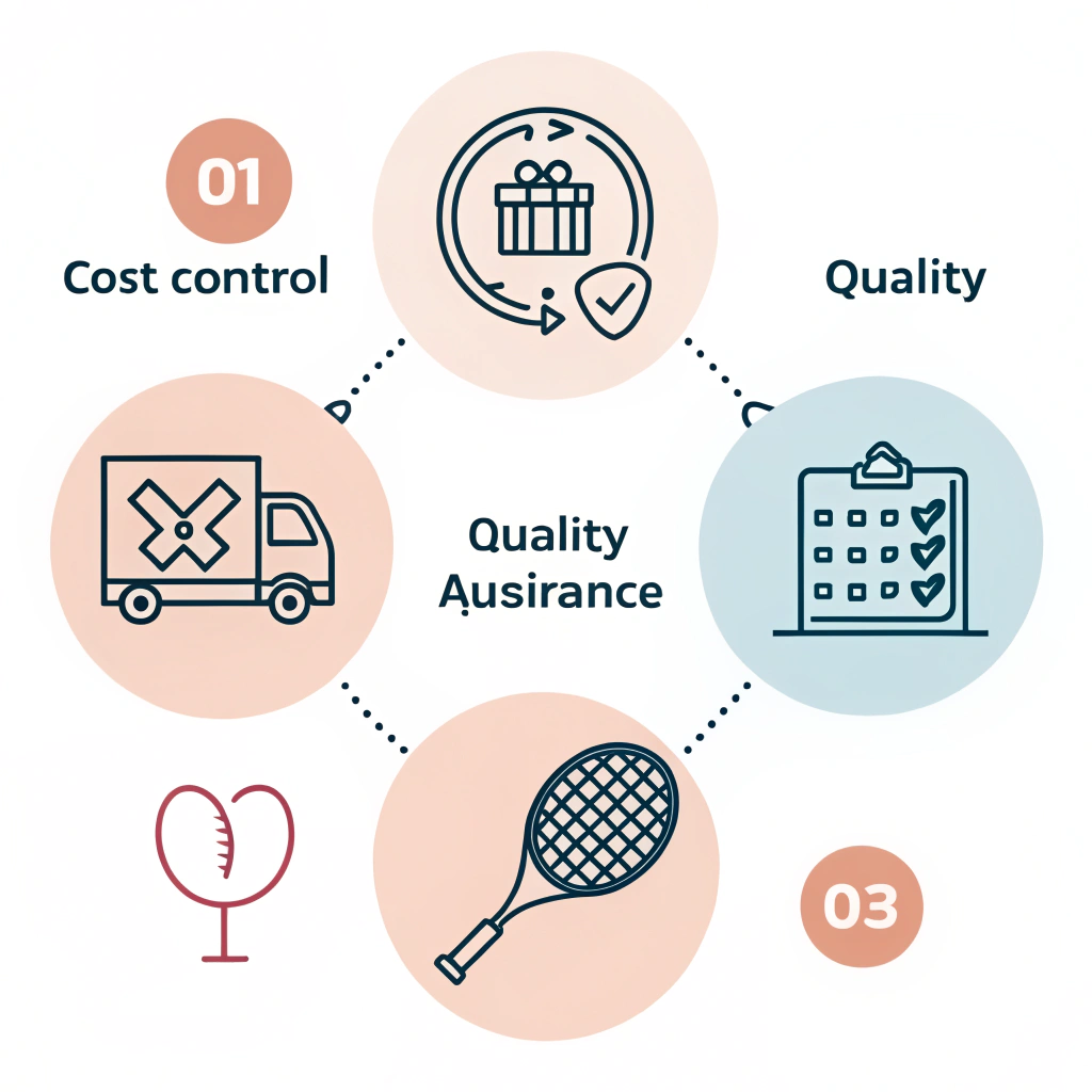 Clean flat illustration with icons for padel equipment cost, quality, and logistics challenges