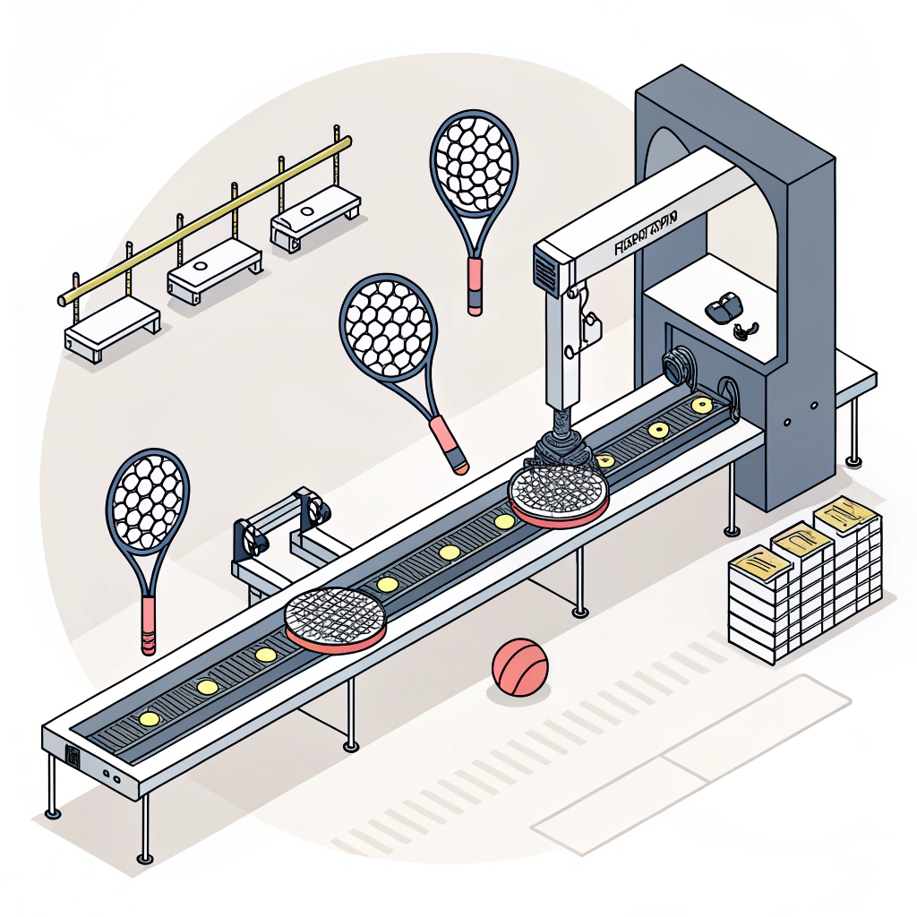 Minimal illustration of padel racket production in a modern factory