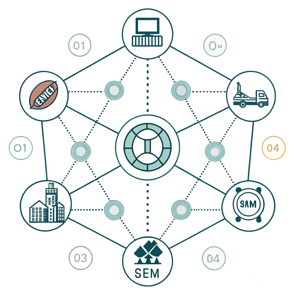 minimalist flat illustration of strategic partner connections in sports distribution