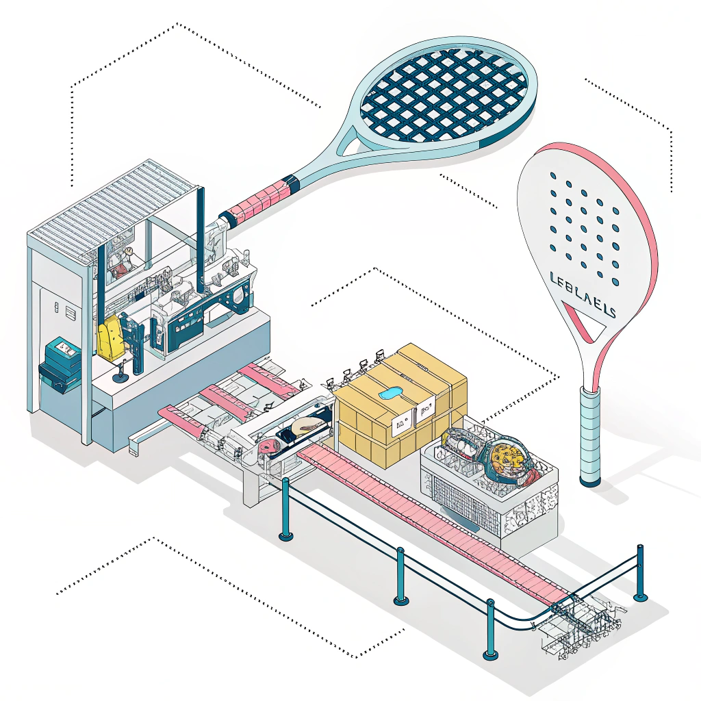 Minimal illustration showcasing technical padel racket production with simplified components.
