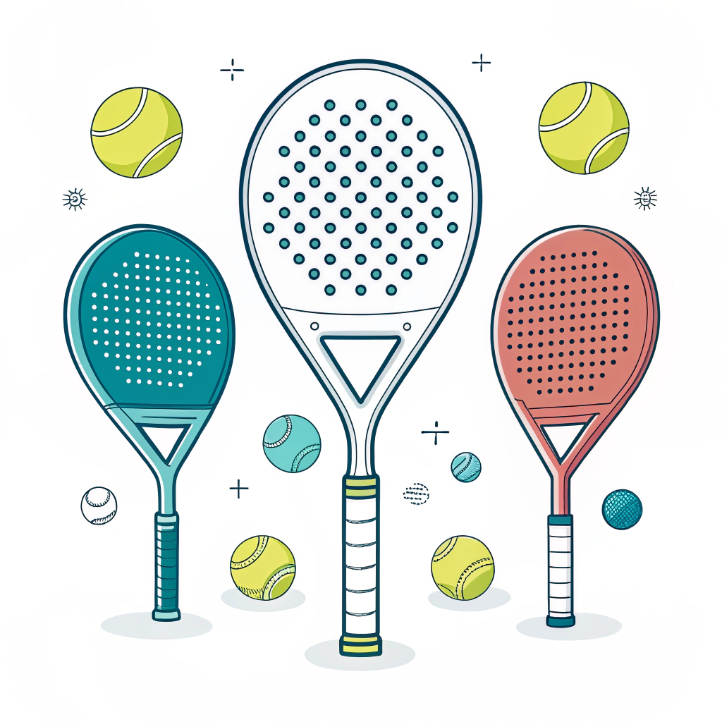 Flat design illustration of customizable padel rackets and balls in vibrant style