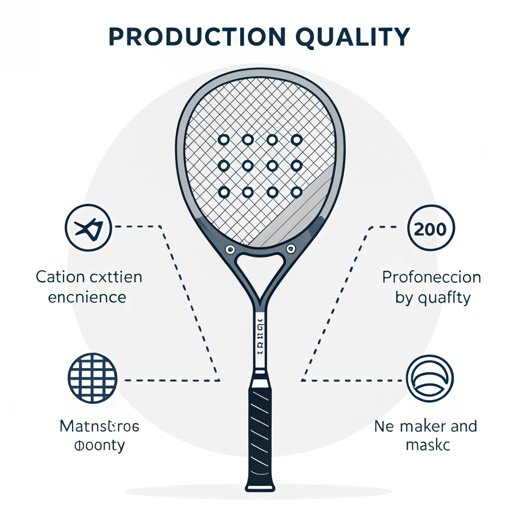 Minimalist 2D illustration of a padel racket with carbon fiber texture and sleek engineering.