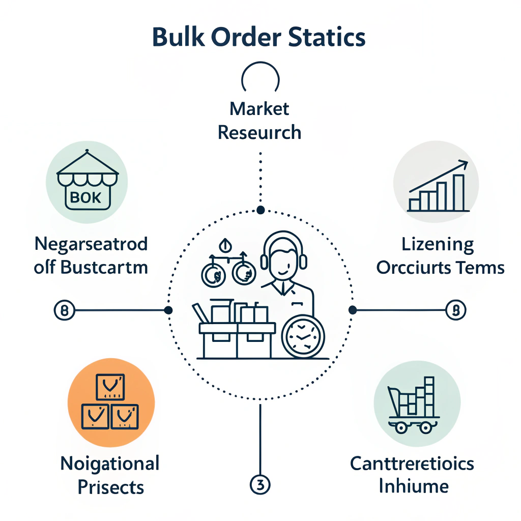 Minimal 2D infographic showing abstract negotiation tactics for bulk orders with clean icons