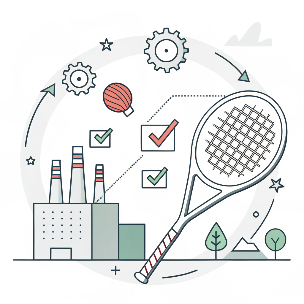 Simplistic quality feedback illustration with padel racket and production elements
