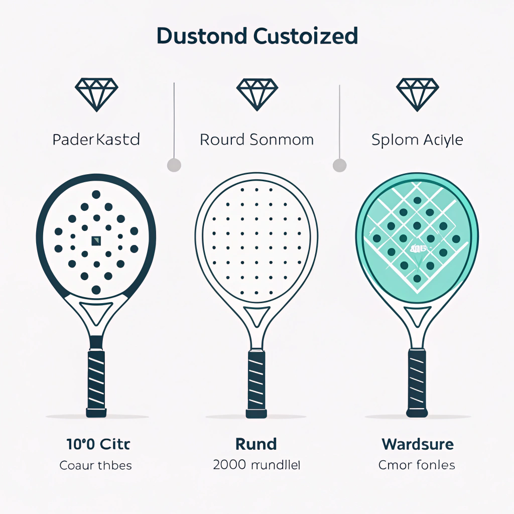 Simplified illustration of varied padel racket shapes emphasizing customization options.