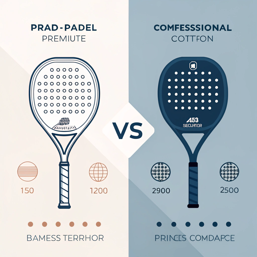 Minimalist illustration comparing basic and professional padel rackets