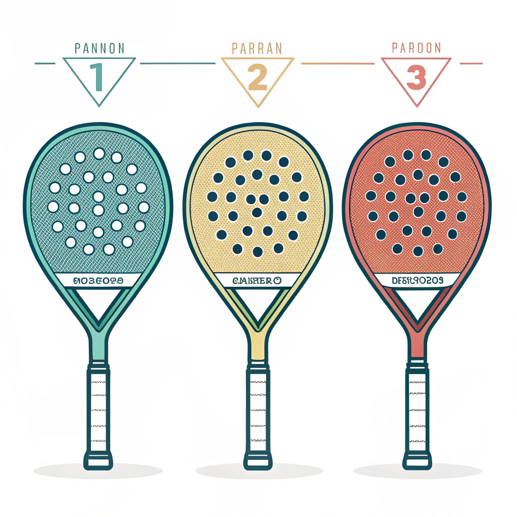 2D minimal illustration of diamond, round, and teardrop padel racket shapes