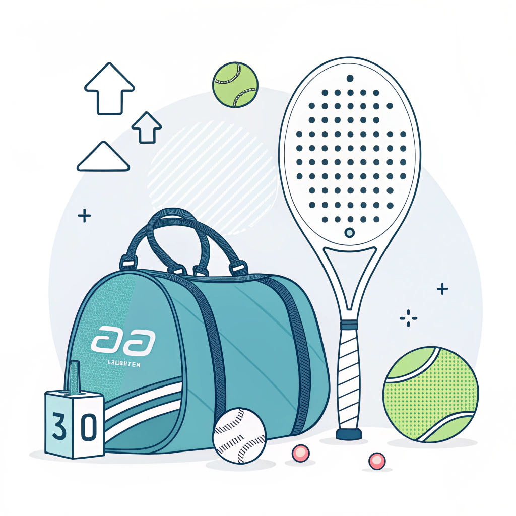 Minimal flat design illustration of padel racket accessories arranged in a modern style