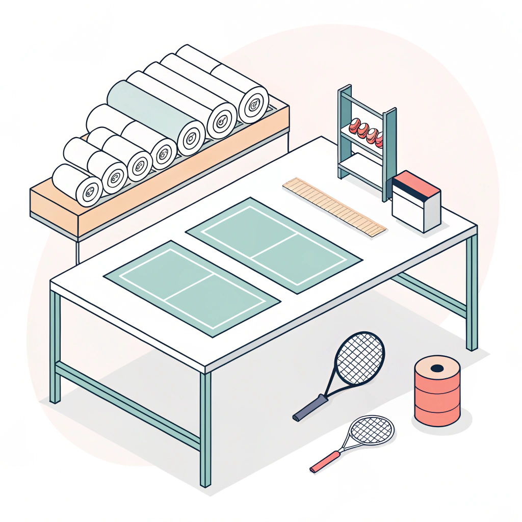 Minimalist 2D illustration of raw materials in padel racket production.