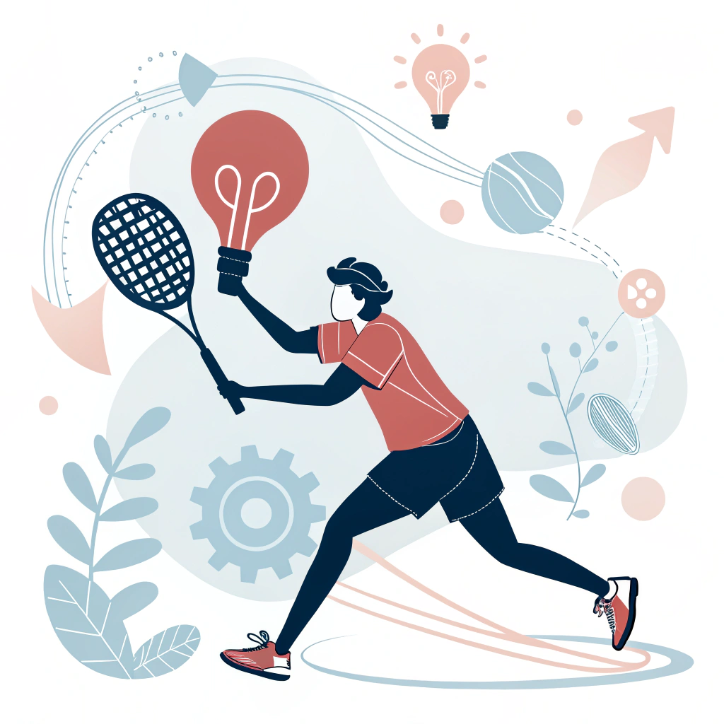 Minimalistic illustration of a padel player using a customized racket in action.