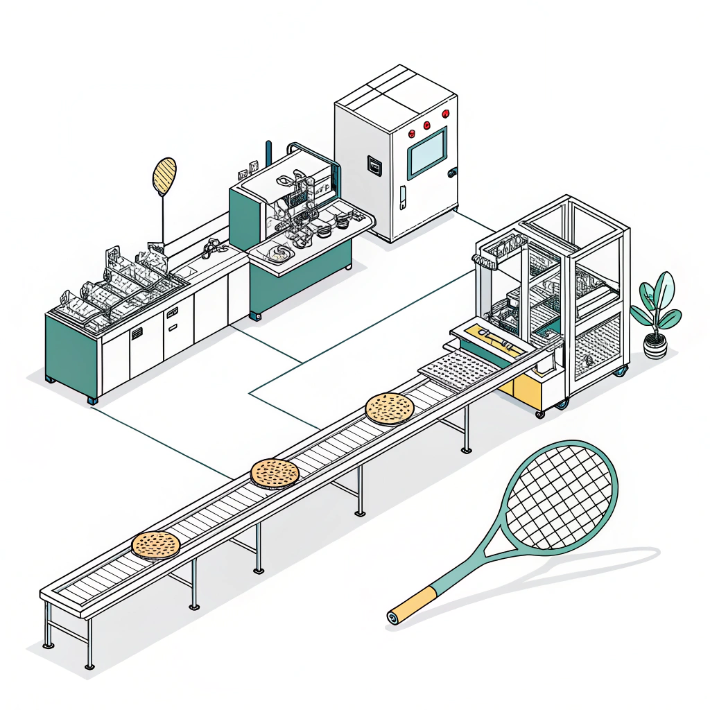 Minimalist illustration of a high-tech padel production process with composite materials