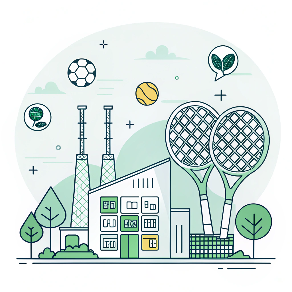Futuristic 2D illustration depicting padel innovation and sustainability trends.