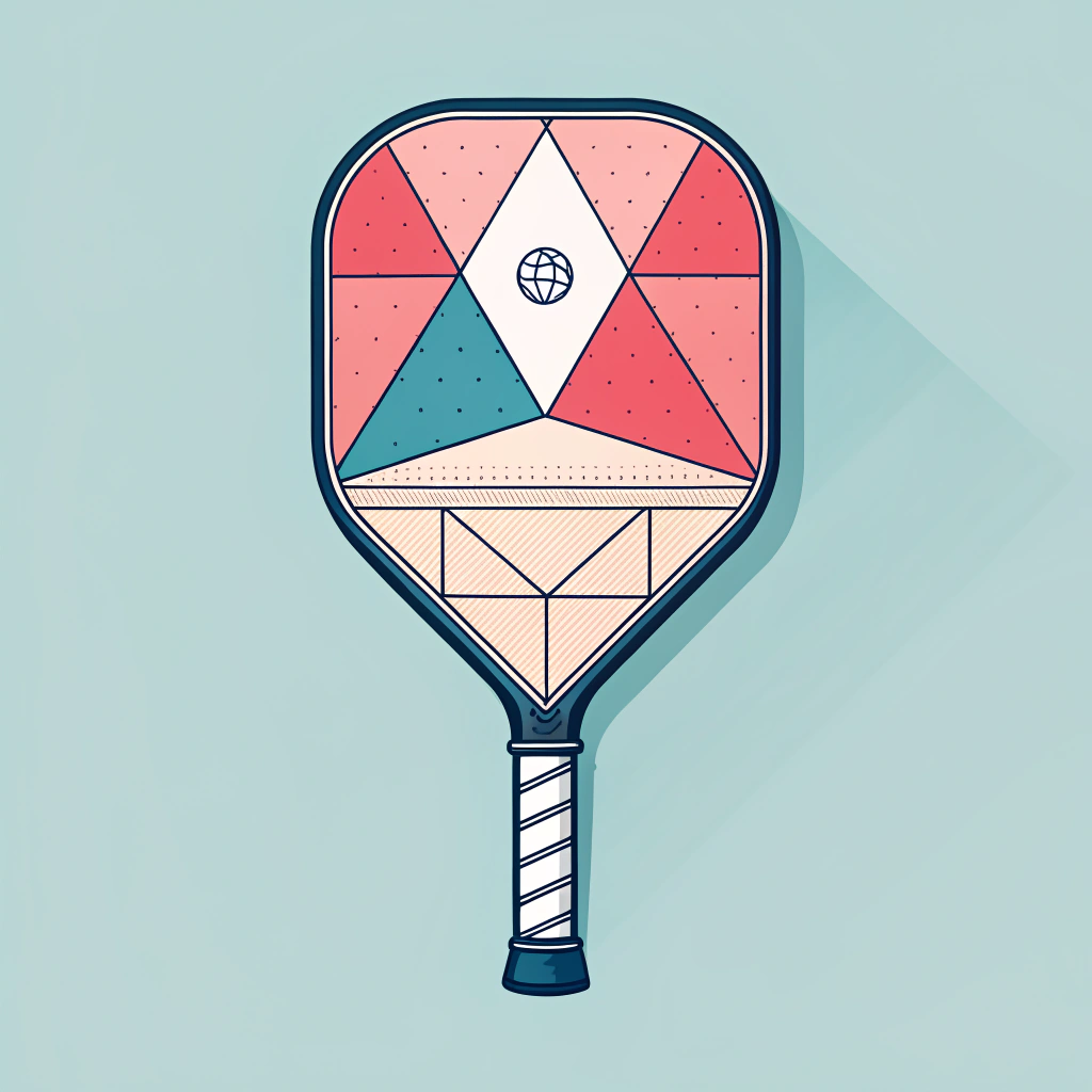 "Minimalist illustration of a diamond-shaped custom pickleball paddle in vibrant flat design"