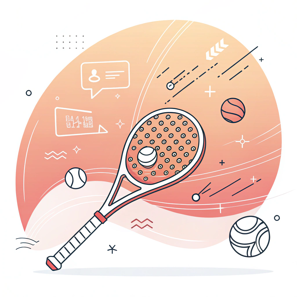 A clean 2D illustration of a padel racket with digital streaming elements for live commerce.