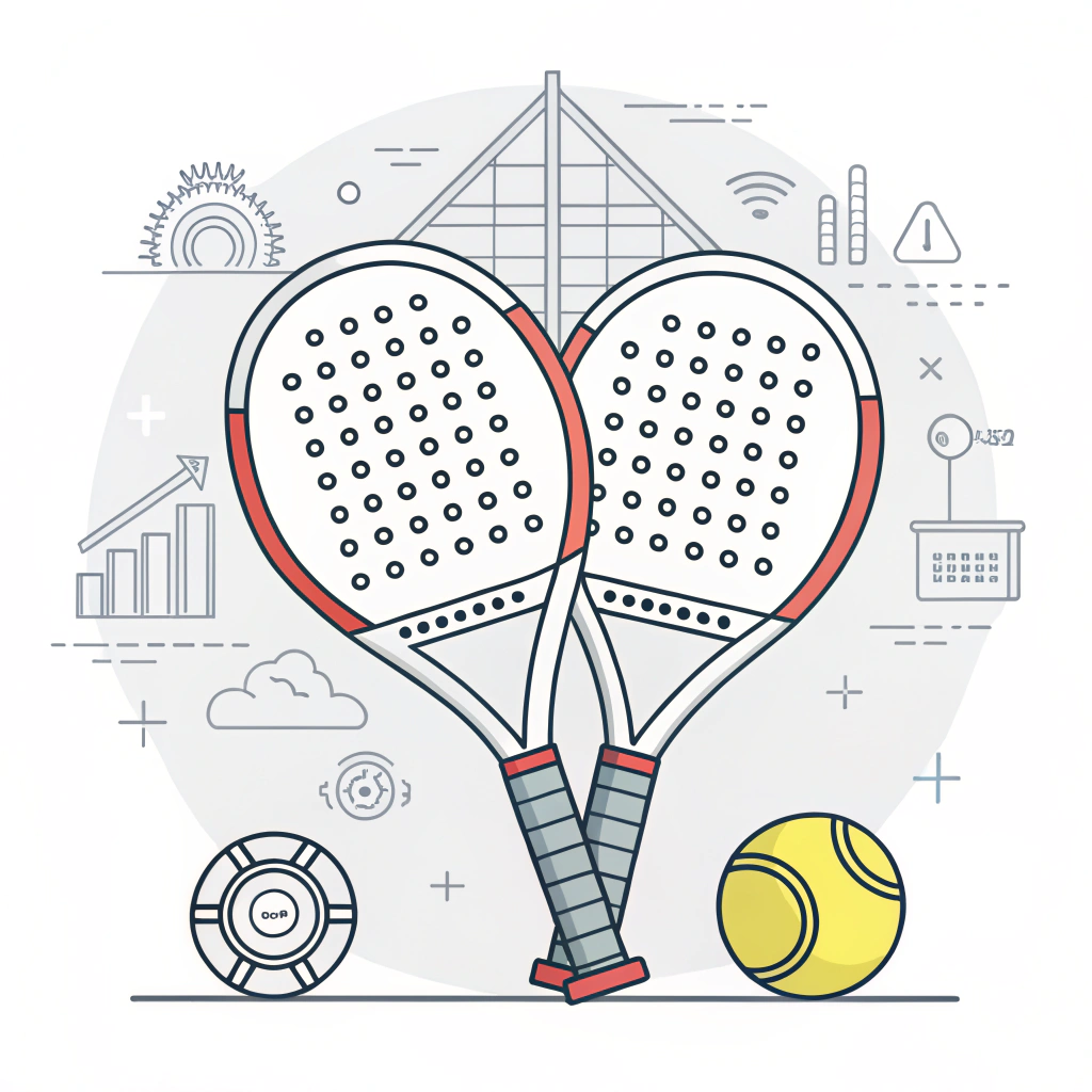 Minimalist 2D illustration of a padel racket and pickleball paddle symbolizing innovative sports equipment collaboration.