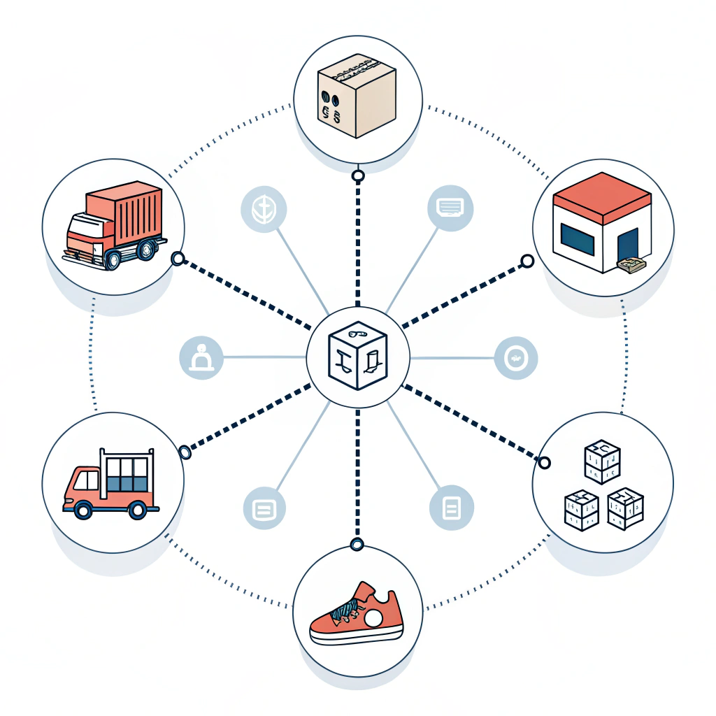 Minimal illustration representing a multi-channel distribution network with interconnections