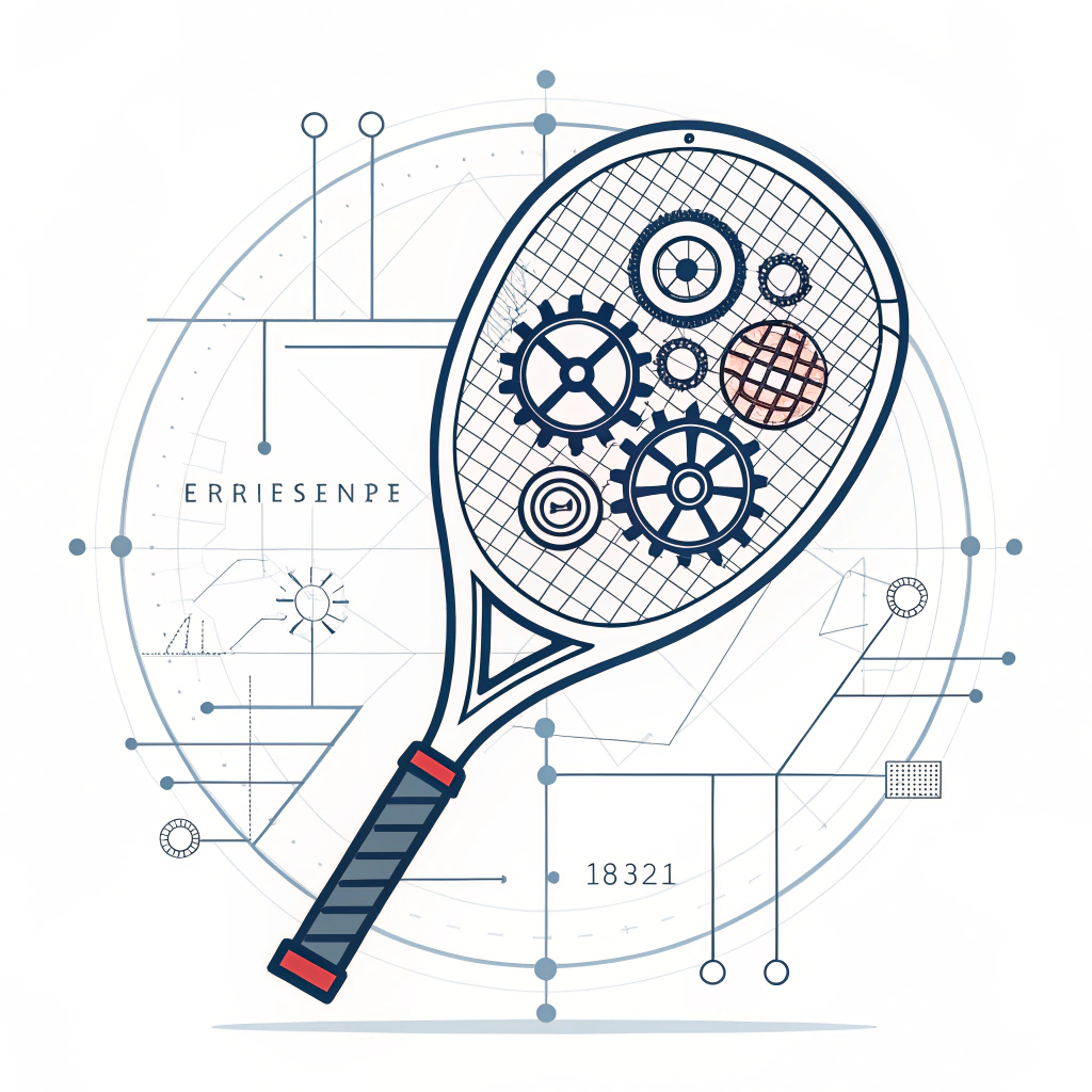 Minimal 2D illustration of a padel racket blending design and engineering elements.