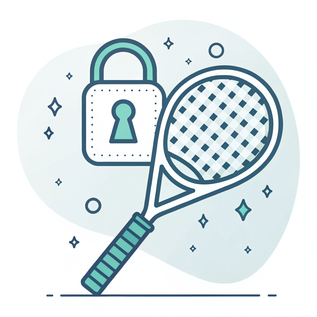 A minimal 2D illustration featuring a padel racket and lock symbol representing secure OEM partnerships.