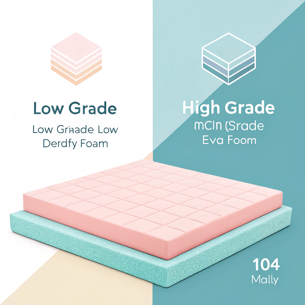 Split-screen 2D flat illustration comparing EVA foam quality