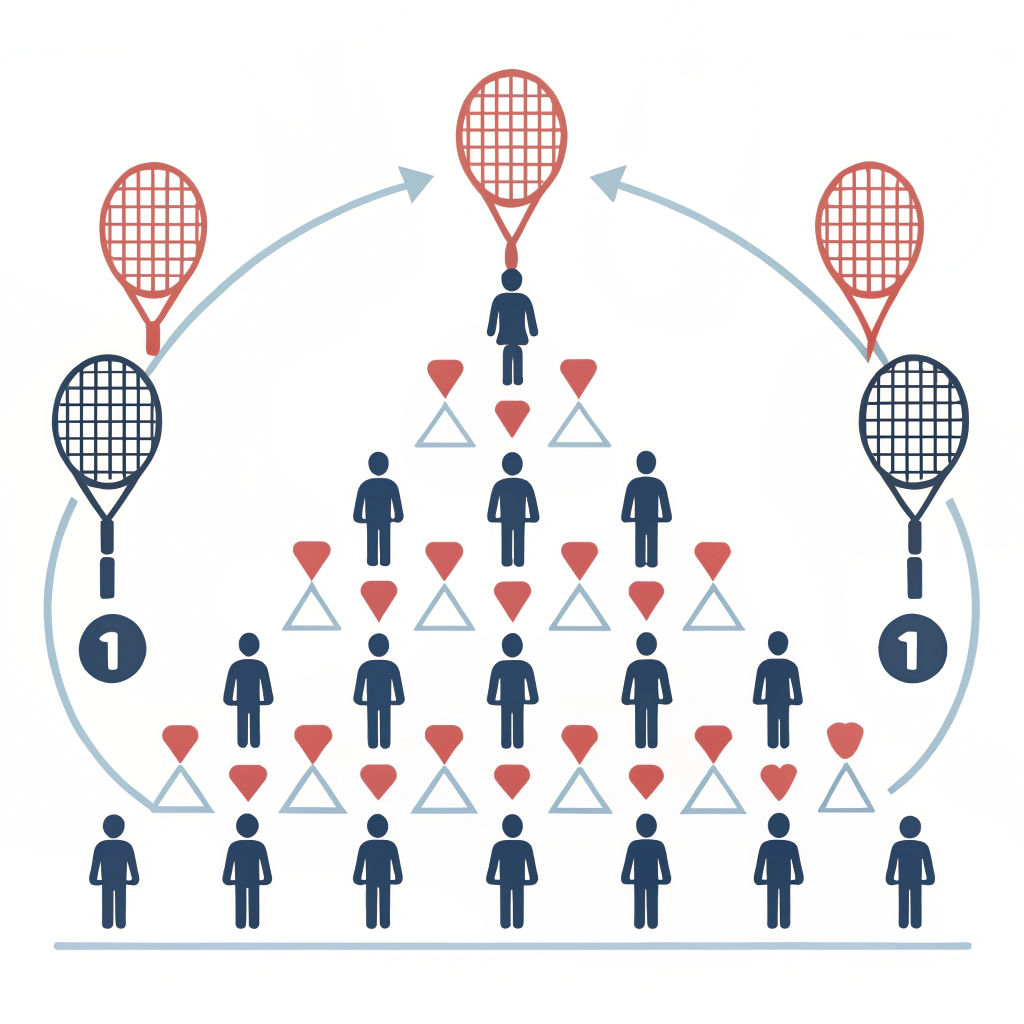 Minimalist layered illustration of padel racket segmentation and strategic growth