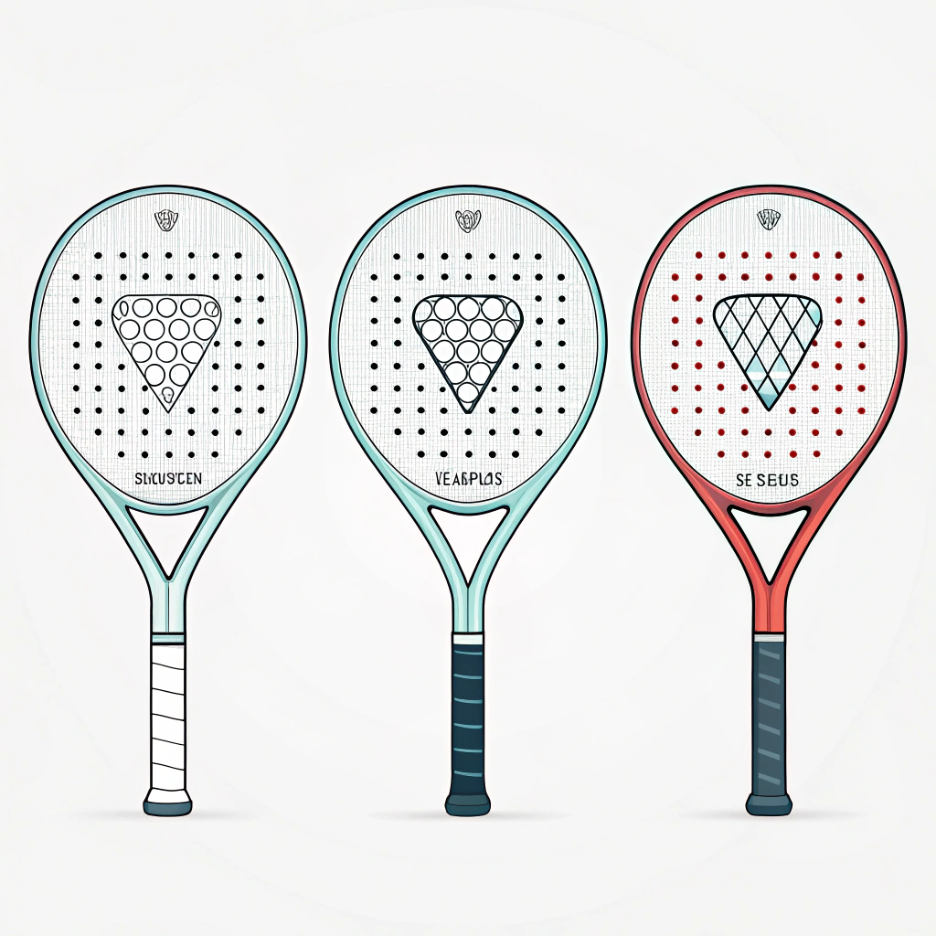 "Simplified 2D art with diamond, round and teardrop padel rackets"
