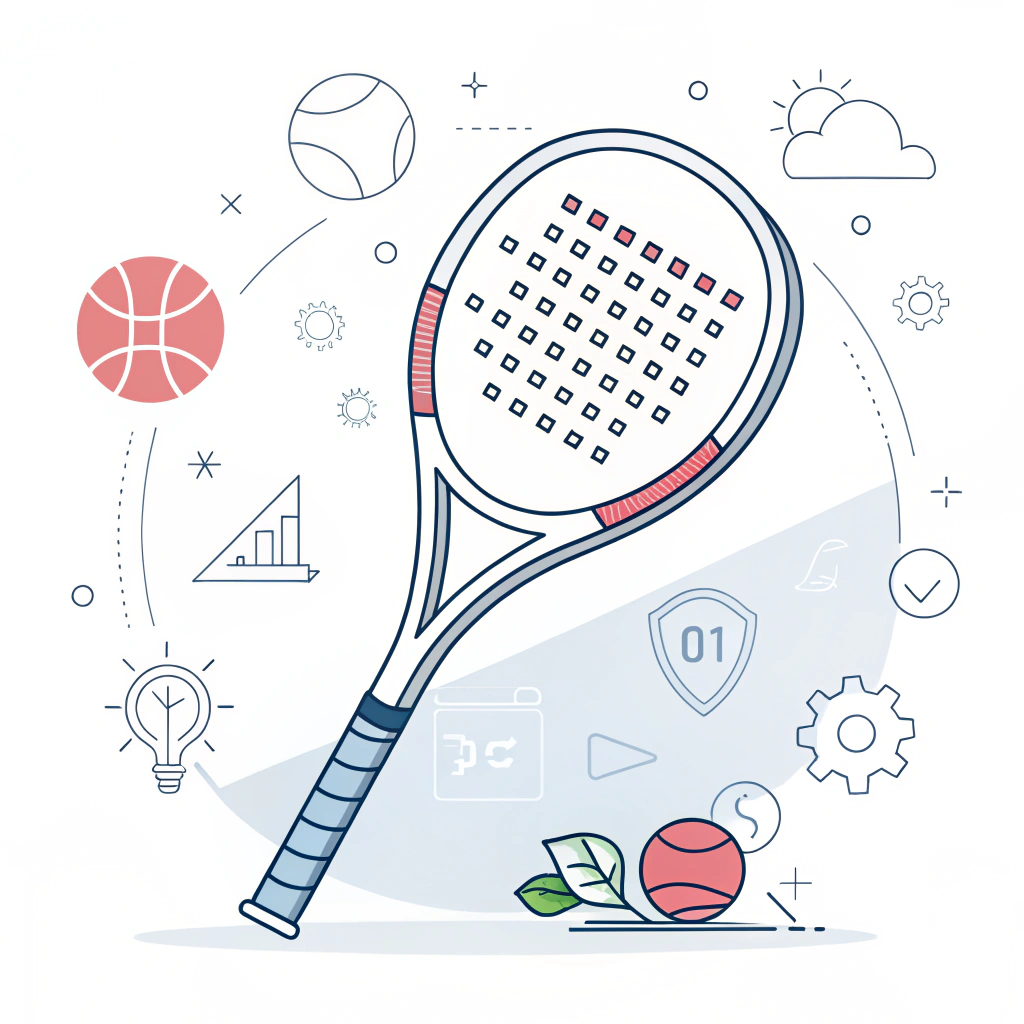 Minimal 2D flat design of a modern custom padel racket with sleek lines.