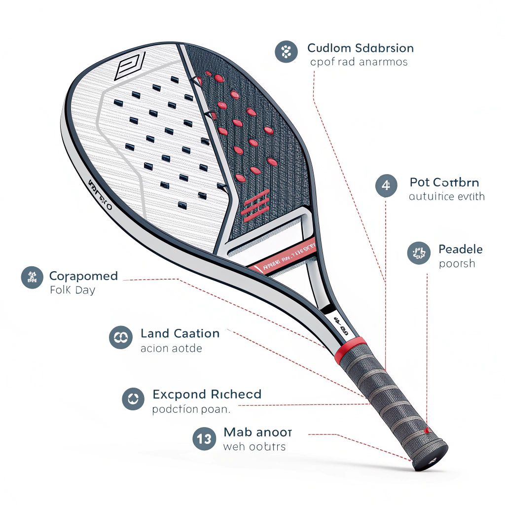 detailed minimalist illustration of an exploded ergonomic padel racket grip