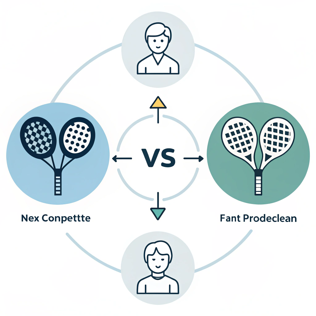 Minimalistic 2D diagram comparing competitor features with NEX Padel benefits.