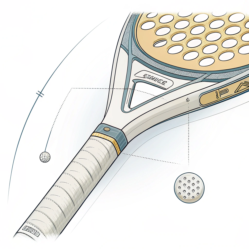 Minimalist 2D illustration of padel racket grip emphasizing ergonomic design and customization