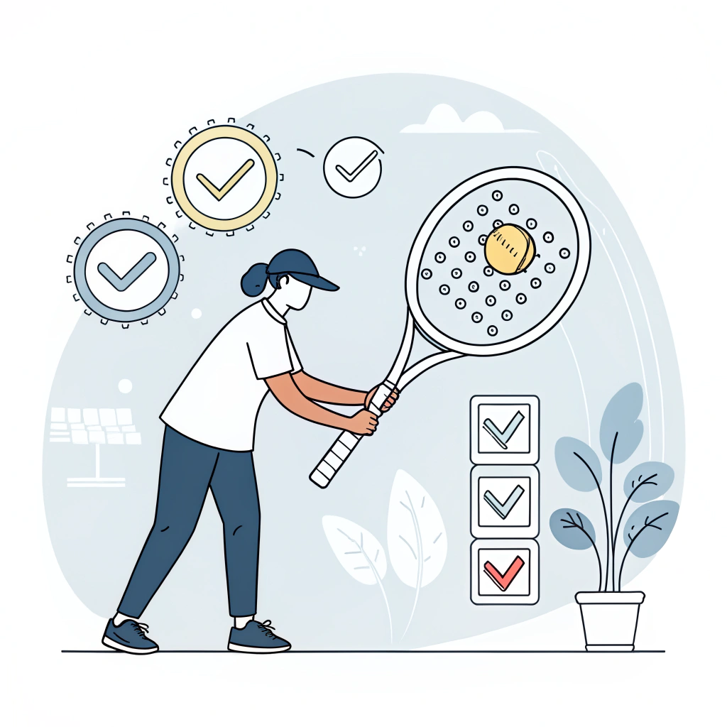 Minimalistic illustration of quality inspection in padel racket production
